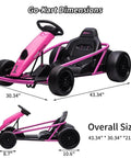 Heavy Duty Electric Go Kart For Kids 8 To 14, 24V Ride On Racing Toy With Dual 300W Motors, pink frame, shown in size dimensions