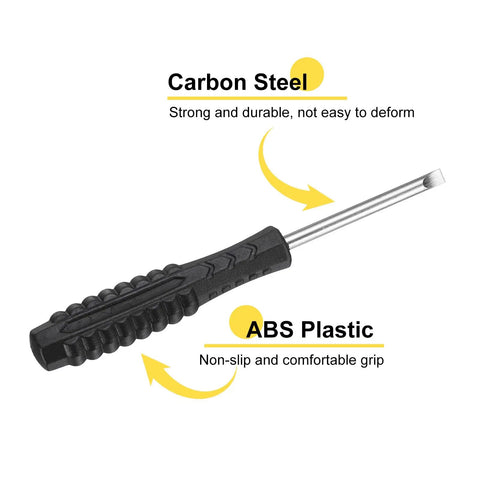 Solid Go To Mini Slotted Screwdriver With A Crisp 4.0mm Flat Head And Easy Grip Handle, Carbon Steel, 4.53 In long.