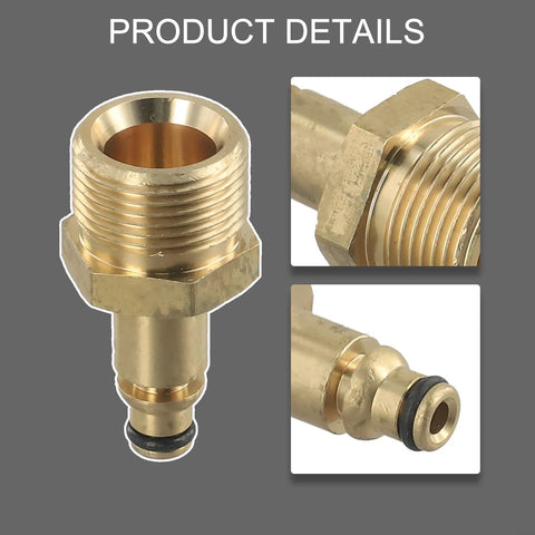 Front view of brass M22 high-pressure washer hose adapter with threaded exterior and O-ring