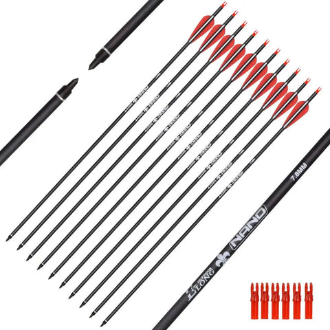 Carbon Arrows For Archery Hunting And Target Practice 26-Inch Arrows With Removable Tips For Compound And Recurve Bows 500 Spine 12 Pieces