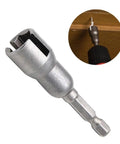 Hex Shank Socket Driver Adapter For Drills And Power Tools Heavy Duty Long Lasting Workhorse Bit Extension shown in use on wood
