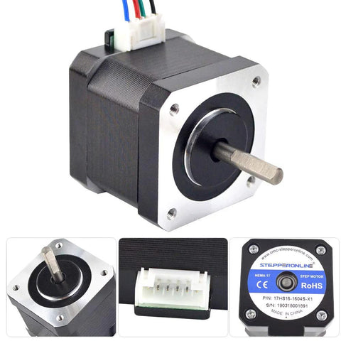 StepperOnline Nema 17 stepper motor with black body and silver flange, 4-lead cable