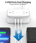 2 Pack Travel Power Strip With USB Ports 4 Outlets And 3 USB 4 Ft Short Extension Cord showing fast charging setup