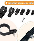 R Type Nylon Cable Clips Kit With Screws 222Pcs Wire Clamps Assortment in 6 sizes with cable and screw detail