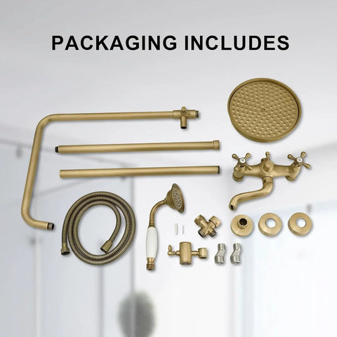 10 Inch Luxury Rain Shower System With Wall Mount Overhead Rain Head And Hand Shower, Brass Valve Body And Trim Included