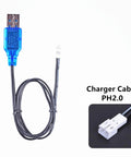 Dope 3.7V USB Charger Cable For 1S LiPo RC Batteries With PH2.0 Connector 63mm Length shown with blue USB plug