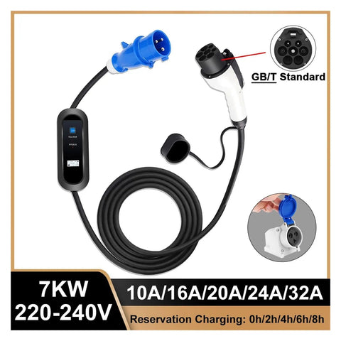 Level 2 32A 7KW Home EV Charger Cable 5M GBT Plug, 1 Phase Fast Charging Station For Electric Vehicles, IP67 Waterproof