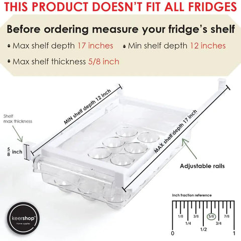 Fridge Egg Drawer Organizer With Adjustable Rack And Snap On Install Clear Egg Storage Bin dimensions with max depth 17 inches