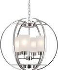 24 Inch Modern Orb Chandelier With Four Lights Brushed Nickel Globe Pendant Light Featuring Frosted Glass Shades