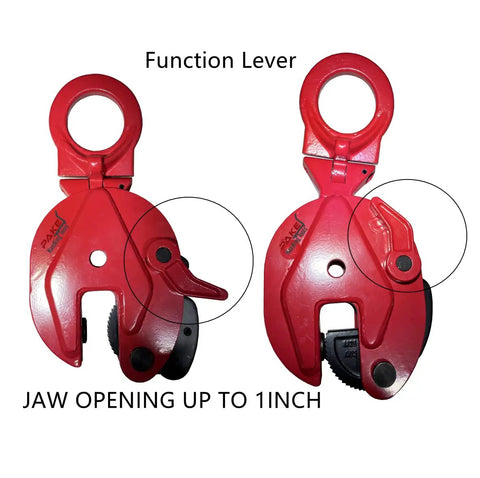 Vertical Plate Clamp Workhorse Heavy Duty Lifting Clamp With Lock Handle for steel plates, showing jaw and function lever
