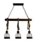 Farmhouse Pendant Light For Kitchen Island With Black Metal And Wood Beam Finish, Rustic Dining Room Ceiling Fixture