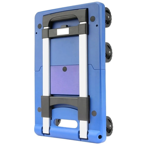 Heavy Duty Foldable Platform Truck With Retractable Handle Smooth Rolling Trolley For Moving And Warehouse Cargo, compact folded view.