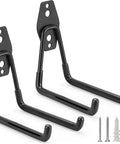 Two Pack Heavy Duty Garage Hooks For Wall Mount Storage, Ultra Sturdy Steel U Hooks With Anti Rust Coating And Non Slip PVC, Perfect For Hanging Ladders Ropes Hose Bulk Items And Tools, showing front view with screws and wall anchors included