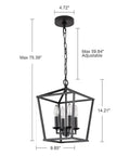 Go-To Industrial Black Four-Light Pendant With Candle-Style Cage Chandelier showing dimensions and adjustable chain