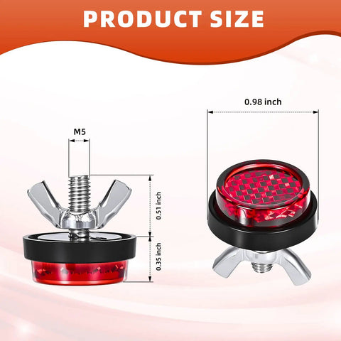 Six Pack Red Reflective Motorcycle License Plate Bolts And Nuts Kit With M5 Round Screws product dimensions displayed