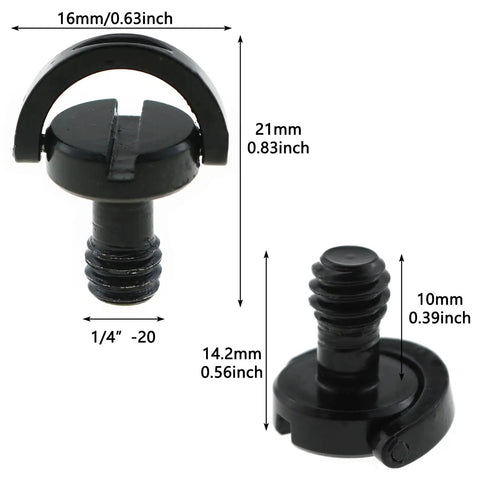 Three Pack Stainless Steel D Ring Camera Screws One Quarter Inch Quick Release Tripod Nut For Cameras Straps Monopods Light Stands Binoculars And Ball Joints Gear Heads Love This Durable Rust Proof Hardware You Can Trust shown with dimensions