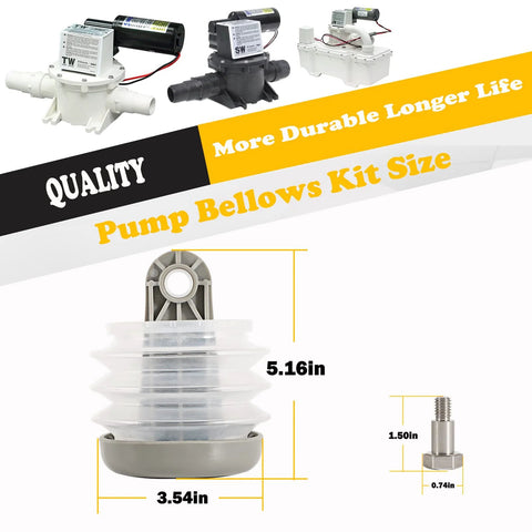 Front view of pump bellows kit: white silicone bellows with gray base and metal fastener hardware