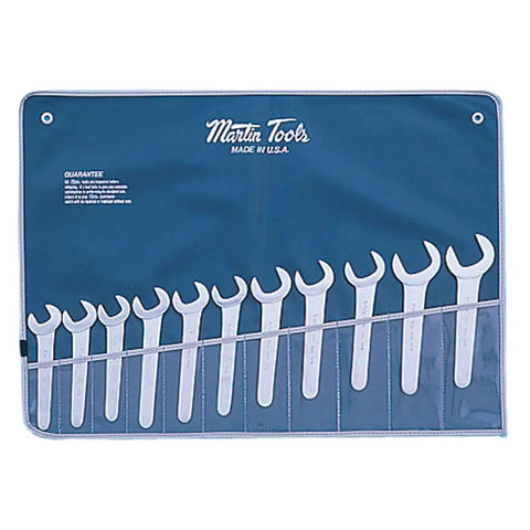 11 Piece 30 Degree Service Wrench Set With Chrome Finish And Slim Profiles For Jam Nuts In Tight Spots, Roll Bag Included