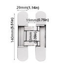 Ultra Slick 180 Degree Folding Zinc Alloy Door Hinge For Cabinets And Cupboards Adjustable Cross Invisible Hinge, dimensions shown