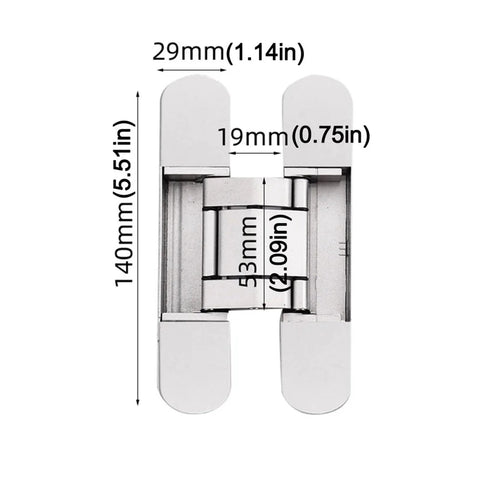 Ultra Slick 180 Degree Folding Zinc Alloy Door Hinge For Cabinets And Cupboards Adjustable Cross Invisible Hinge, dimensions shown