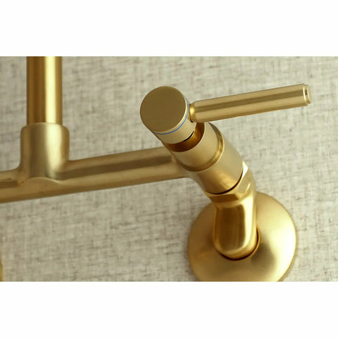 Concord 8 Inch Adjustable Center Wall Mount Kitchen Faucet in oil rubbed bronze with cylindrical handle and drip-free ceramic disc