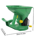 Effortless Hand Crank Seed Spreader 1.5L For Garden And Lawn, Portable Manual Seeder with gear adjustment, side view.