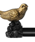 Bird Shaped Curtain Rod Finials Gold Finish Metal Ends For Curtain Rods Easy To Install Set Of 2 Durable Rust Resistant Decor For Windows Or Bedroom Adds Elegant Bird Charm To Your Space, gold bird finial on black curtain rod