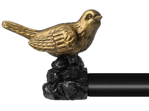 Bird Shaped Curtain Rod Finials Gold Finish Metal Ends For Curtain Rods Easy To Install Set Of 2 Durable Rust Resistant Decor For Windows Or Bedroom Adds Elegant Bird Charm To Your Space, gold bird finial on black curtain rod