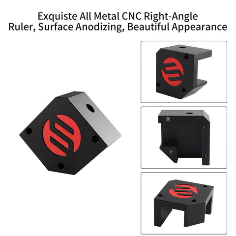 3D Printer Right Angle Tool And Corner Bracket For 2020 Aluminum Extrusion, anodized black with red accents, CNC all metal design