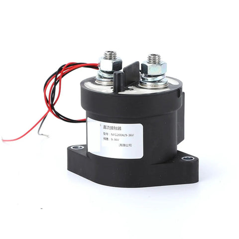 Heavy Duty Sealed DC Contactor 200 Amp 9 To 36 Volt High Voltage BMS Relay Switch for EV starters, compact black design with terminals.