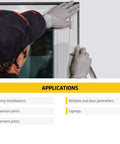 Man installing Top Shelf Rock Solid Closed Cell Foam Backer Rod Gray Three Quarter Inch By Twenty Foot in window frames.