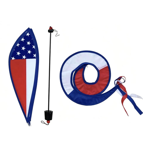 All American Patriotic Wind Spinner Duo For Yard And Garden Decor With Flag And Bald Eagle Designs 2 Pack Outdoor Hanging Spinners