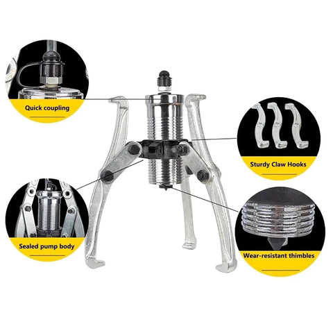 Pro Shop Ready Hydraulic Bearing Puller And Gear Separator Providing 50 Ton Pulling Power with quick coupling and sturdy claw hooks.