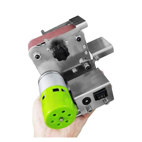 Badass Compact Mini Electric Belt Sander And Grinder Featuring Variable Speed Multifunctional Knife Sharpener For Woodworking And Metal Finishing Heavy Duty Handheld Power Tool with adjustable motor mechanism.