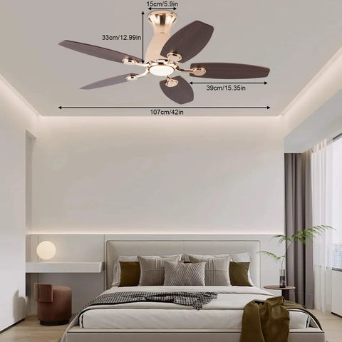 Ceiling Fan with Light Chandelier Modern Gold 5 Blades for Living Room, featuring adjustable blades and light settings.