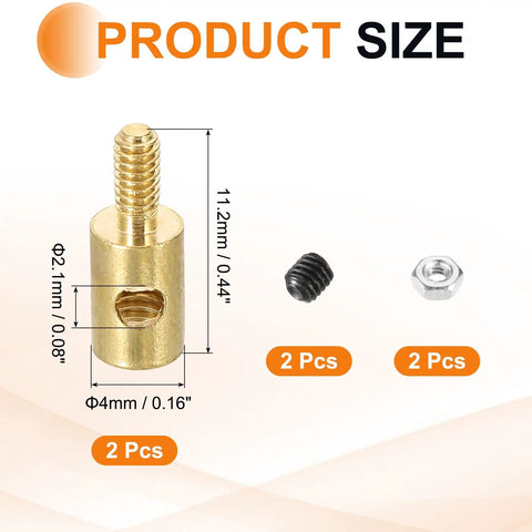 Two Pack Linkage Stoppers For RC Models Adjustable Servo Push Rods With Nuts And Screws D4x2.1mm Connecting Rods For RC Airplane Car And Helicopter Control Boards. Gold copper linkage stopper 4mm x 2.1mm, 11.2mm, with screw and nut, 2 pcs