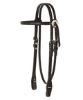 Western Diamond Tooling Headstall For Horses Double Ply Black Leather with stainless steel hardware and silver concho detail.