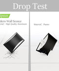 Drop test comparison of Dope Black Modern LED Wall Sconce material: aluminum vs. plaster showing durability.