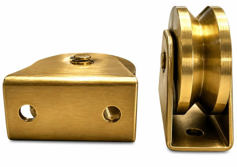Rock Solid 3.5 Inch Heavy Duty Solid Steel V Groove Industrial Caster Wheel With Secure Locking Brake side view detail.