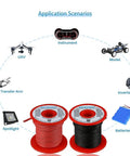 Red And Black 16 AWG Silicone Wire Spool 50 Ft Flexible Tinned Copper Stranded Cable For Car DIY, Audio, RC Projects, Pro Grade High Strand Count Soft Silicone Insulation with application scenarios like UAV and RC model cars.