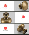 Antique Brass Cabinet Knobs Set of 25 Solid Zinc Alloy Hardware for Kitchen with rounded edges and easy operation