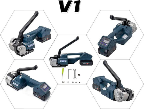 Heavy Duty Electric Strapping Machine Handheld Semi Auto Banding Tool For 1/2 To 5/8 In PP PET Plastic Straps showcasing versatility