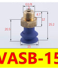 Industrial Vacuum Suction Cup Set With Durable Silicone And Nitrile Rubber Handles Heavy Loads Smoothly Available In Seven Sizes From 15mm To 125mm For Reliable Manipulator Performance In Tough Factory Environments Without Breaking A Sweat, showing a blue rubber suction cup with brass connector dimensions labeled.
