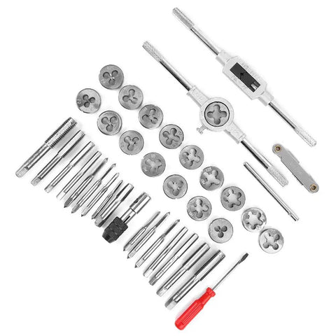 Super Durable 40 Piece Alloy Steel Tap And Die Set For Garage Repair With Metric NPT Taps Dies Wrenches Gauge Hand Threading Kit M3 To Max Size, alloy steel taps dies and wrench set