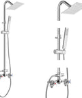 Polished chrome wall mount outdoor shower kit with handheld spray, double handle exposed valve, 6 inch center exposed shower