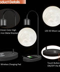 Levitating Lamp With Wireless Phone Charger featuring LED 3D Moon Lamp and wood grain iron bracket, modern bedroom decor
