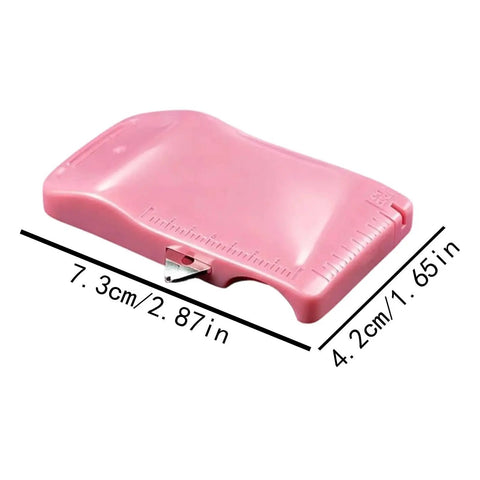 Seam Guide With Magnetic Alignment For Sewing Machines showing pink magnetic clamp dimensions, 7.3cm x 4.2cm, with thread trimmer.
