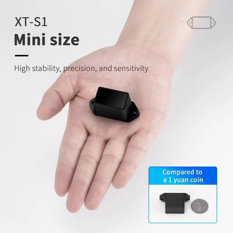 Compact XT-S1 Single Point Lidar Range Finder Sensor 0.3 To 30 Meters shown in hand for size comparison.