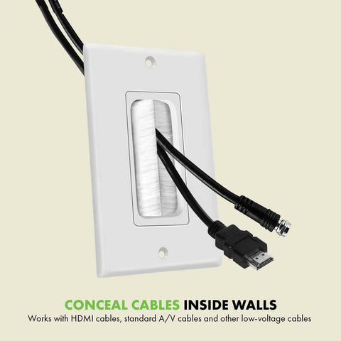 Bristled Brush Wall Plate With Multimedia Pass Through For Low Voltage Cables 1 Gang Four Point Five By Two Point Seven Five Inches White 2 Pack Polycarbonate Decorator Plate Keeps HDMI Coax DVI S Video And Network Cables Neatly Hidden For Clean Look