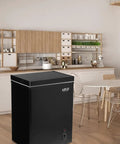 Dead Silent 3.5 Cubic Foot Mini Chest Freezer Compact Top Loading Deep Freeze Storage Black in modern kitchen setting.